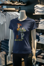 Woody And Buzz Friends Forever Women Regular Fit Tshirt 180 Navy Blue Regular Fit Tshirt - Premium Cotton Women Wear