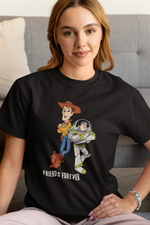 Woody And Buzz Friends Forever Women Oversized 180 Black Oversized - Premium Cotton Women Wear