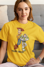 Woody And Buzz Friends Forever Women Regular Fit Tshirt 180 Yellow Regular Fit Tshirt - Premium Cotton Women Wear