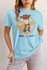 Toy Story Woody Sheriff Women Regular Fit Tshirt 180 Sky Blue Regular Fit Tshirt - Premium Cotton Women Wear