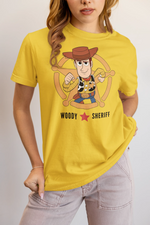 Toy Story Woody Sheriff Women Regular Fit Tshirt 180 Yellow Regular Fit Tshirt - Premium Cotton Women Wear