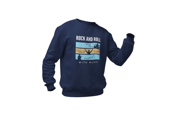 Men Regular Fit Sweatshirt - Rock N Roll With Music Men Regular Fit Sweatshirt 320 Navy Blue | Fullmoon Styles