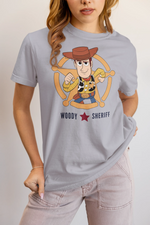 Toy Story Woody Sheriff Women Regular Fit Tshirt 180 Gray Regular Fit Tshirt - Premium Cotton Women Wear