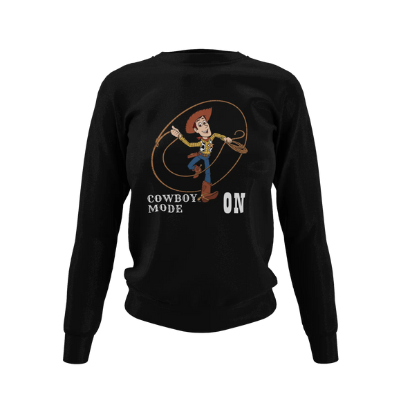 Women Regular Fit Sweatshirt - Woody Cowboy Mode On Women Regular Fit Sweatshirt 320 Black | Fullmoon Styles