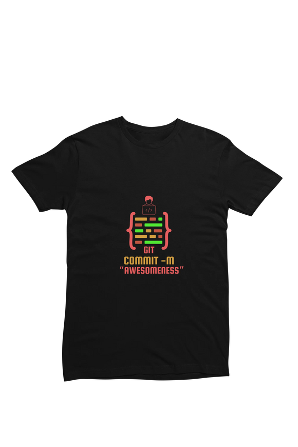 Men Regular Fit Tshirt - Git Commit Awesomeness Men Regular Fit Tshirt 180 Black | Fullmoon Styles