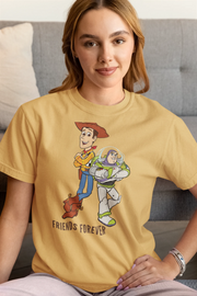 Woody And Buzz Friends Forever Women Regular Fit Tshirt 180 Beige Regular Fit Tshirt - Premium Cotton Women Wear