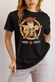 Toy Story Woody Sheriff Women Regular Fit Tshirt 180 Black Regular Fit Tshirt - Premium Cotton Women Wear