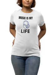 Music Is My Life Women Regular Fit Tshirt 180 White Regular Fit Tshirt - Premium Cotton Women Wear
