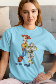 Women Regular Fit Tshirt - Woody And Buzz Friends Forever Women Regular Fit Tshirt 180 Sky Blue | Fullmoon Styles