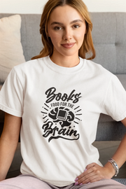 White Regular Fit Tshirt - Books Food For Brain Women Regular Fit Tshirt 180 Design | Women Fashion