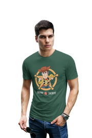 Toy Story Woody Sheriff Men Regular Fit Tshirt 180 Bottle Green Regular Fit Tshirt - Premium Cotton Men Wear