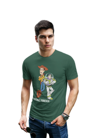 Woody And Buzz Friends Forever Men Regular Fit Tshirt 180 Bottle Green Regular Fit Tshirt - Premium Cotton Men Wear