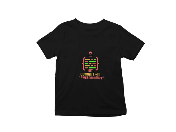 Kids Regular Fit Tshirt - Git Commit Awesomeness Kids Regular Fit Tshirt 180 Black | Fullmoon Styles