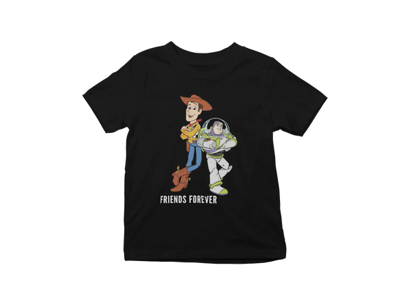 Kids Regular Fit Tshirt - Woody And Buzz Friends Forever Kids Regular Fit Tshirt 180 Black | Fullmoon Styles