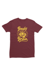 Men Regular Fit Tshirt - Books Food For Brain Men Regular Fit Tshirt 180 Maroon | Fullmoon Styles