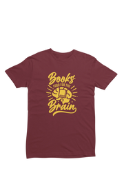 Men Regular Fit Tshirt - Books Food For Brain Men Regular Fit Tshirt 180 Maroon | Fullmoon Styles