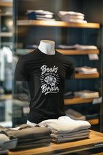 Black Regular Fit Tshirt - Books Food For Brain Men Regular Fit Tshirt 180 Design | Men Fashion