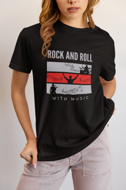 Rock N Roll With Music Women Regular Fit Tshirt 180 Black Regular Fit Tshirt - Premium Cotton Women Wear