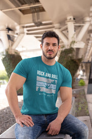 Rock N Roll With Music Men Oversized 240 Teal Blue Oversized - Premium Cotton Men Wear