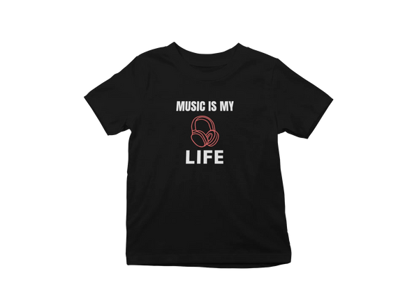 Kids Regular Fit Tshirt - Music Is My Life Kids Regular Fit Tshirt 180 Black | Fullmoon Styles