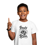 White Regular Fit Tshirt - Books Food For Brain Kids Regular Fit Tshirt 180 Design | Kids Fashion