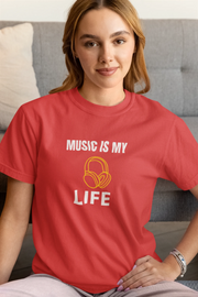 Music Is My Life Women Oversized 210 Red Oversized - Premium Cotton Women Wear
