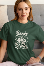 Bottle Green Regular Fit Tshirt - Books Food For Brain Women Regular Fit Tshirt 180 Design | Women Fashion
