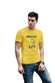 Music Is My Life Men Regular Fit Tshirt 180 Yellow Regular Fit Tshirt - Premium Cotton Men Wear