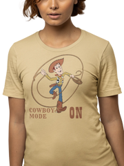 Woody Cowboy Mode On Women Regular Fit Tshirt 180 Beige Regular Fit Tshirt - Premium Cotton Women Wear