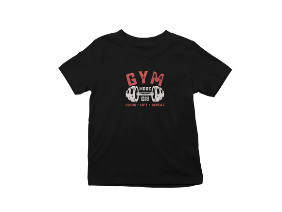 Kids Regular Fit Tshirt - Gym Mode On Kids Regular Fit Tshirt 180 Black | Fullmoon Styles