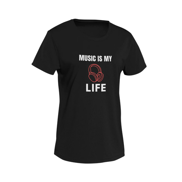 Women Regular Fit Tshirt - Music Is My Life Women Regular Fit Tshirt 180 Black | Fullmoon Styles