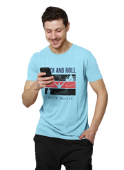 Rock N Roll With Music Men Regular Fit Tshirt 180 Sky Blue Regular Fit Tshirt - Premium Cotton Men Wear