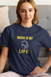 Music Is My Life Women Oversized 210 Navy Blue Oversized - Premium Cotton Women Wear