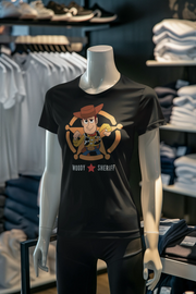 Black Regular Fit Tshirt - Toy Story Woody Sheriff Women Regular Fit Tshirt 180 Design | Women Fashion