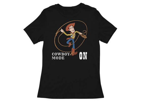 Women Regular Fit Tshirt - Woody Cowboy Mode On Women Regular Fit Tshirt 180 Black | Fullmoon Styles