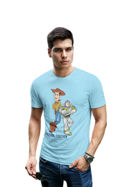 Woody And Buzz Friends Forever Men Regular Fit Tshirt 180 Sky Blue Regular Fit Tshirt - Premium Cotton Men Wear