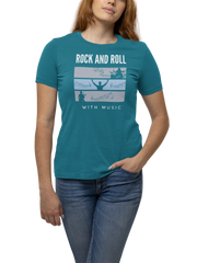 Rock N Roll With Music Women Oversized 240 Teal Blue Oversized - Premium Cotton Women Wear