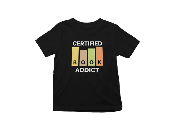 Kids Regular Fit Tshirt - Certified Book Addict Kids Regular Fit Tshirt 180 Black | Fullmoon Styles