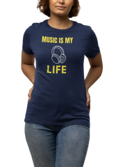 Music Is My Life Women Regular Fit Tshirt 180 Navy Blue Regular Fit Tshirt - Premium Cotton Women Wear