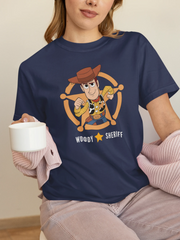 Toy Story Woody Sheriff Women Oversized 210 Navy Blue Oversized - Premium Cotton Women Wear