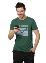 Men Regular Fit Tshirt - Rock N Roll With Music Men Regular Fit Tshirt 180 Bottle Green | Fullmoon Styles