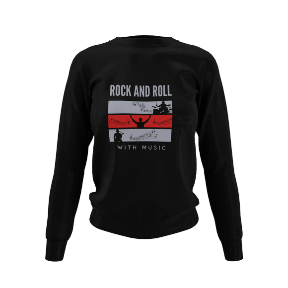 Women Regular Fit Sweatshirt - Rock N Roll With Music Women Regular Fit Sweatshirt 320 Black | Fullmoon Styles