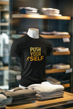Black Regular Fit Tshirt - Push Yourself Men Regular Fit Tshirt 180 Design | Men Fashion