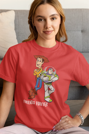 Woody And Buzz Friends Forever Women Regular Fit Tshirt 180 Red Regular Fit Tshirt - Premium Cotton Women Wear