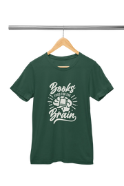 Women Regular Fit Tshirt - Books Food For Brain Women Regular Fit Tshirt 180 Bottle Green | Fullmoon Styles