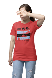 Rock N Roll With Music Women Oversized 210 Red Oversized - Premium Cotton Women Wear