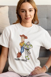 Woody And Buzz Friends Forever Women Oversized 180 White Oversized - Premium Cotton Women Wear