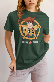 Toy Story Woody Sheriff Women Regular Fit Tshirt 180 Bottle Green Regular Fit Tshirt - Premium Cotton Women Wear