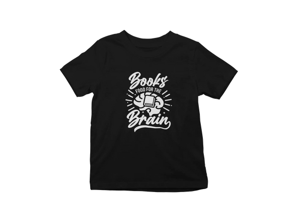 Kids Regular Fit Tshirt - Books Food For Brain Kids Regular Fit Tshirt 180 Black | Fullmoon Styles