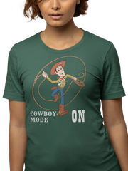 Woody Cowboy Mode On Women Regular Fit Tshirt 180 Bottle Green Regular Fit Tshirt - Premium Cotton Women Wear
